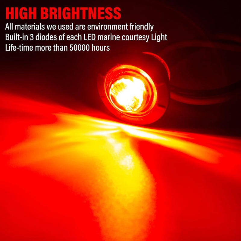 ALFU 10PCS Red 3/4" 12V LED Boat Interior Lights Marine Navigation Lights Clearance Marker Lights Round Bullet Side Indicator Lamps for Truck, Trailer, RV, Van, Boat, Bus, Caravan - Image 2